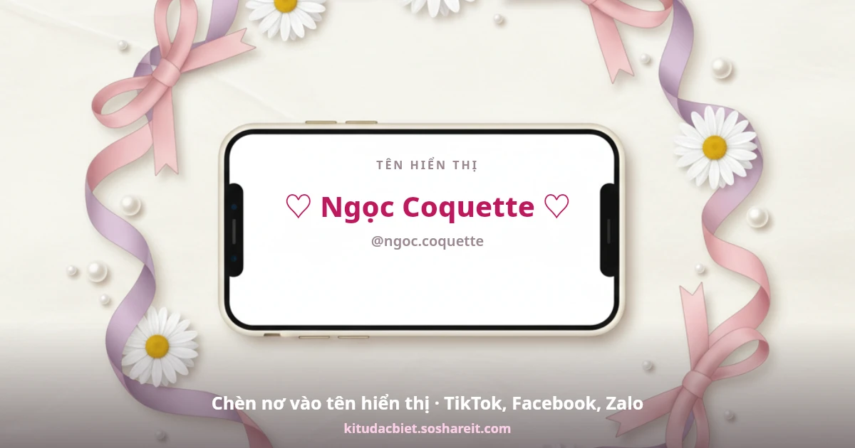 Chèn kí tự nơ coquette vào tên hiển thị TikTok, Facebook, Zalo