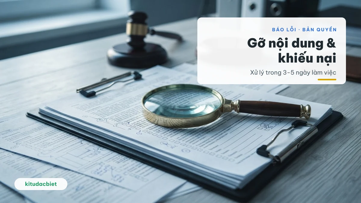 Báo lỗi, gỡ nội dung và khiếu nại bản quyền Quy trình báo lỗi, yêu cầu gỡ nội dung và khiếu nại bản quyền tại kitudacbiet
