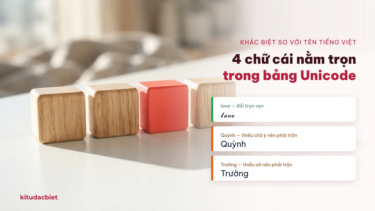 Chữ love đổi trọn vẹn kiểu chữ còn tên tiếng Việt phải trộn