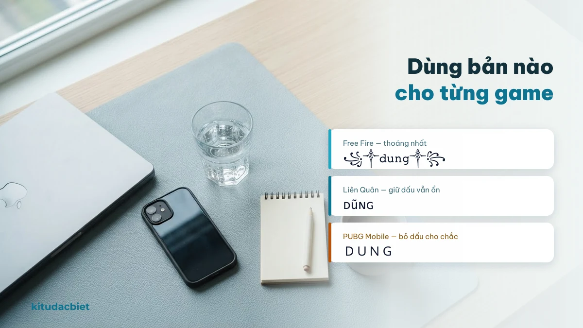 Nick Dung, Dũng nên dùng bản nào trong từng game