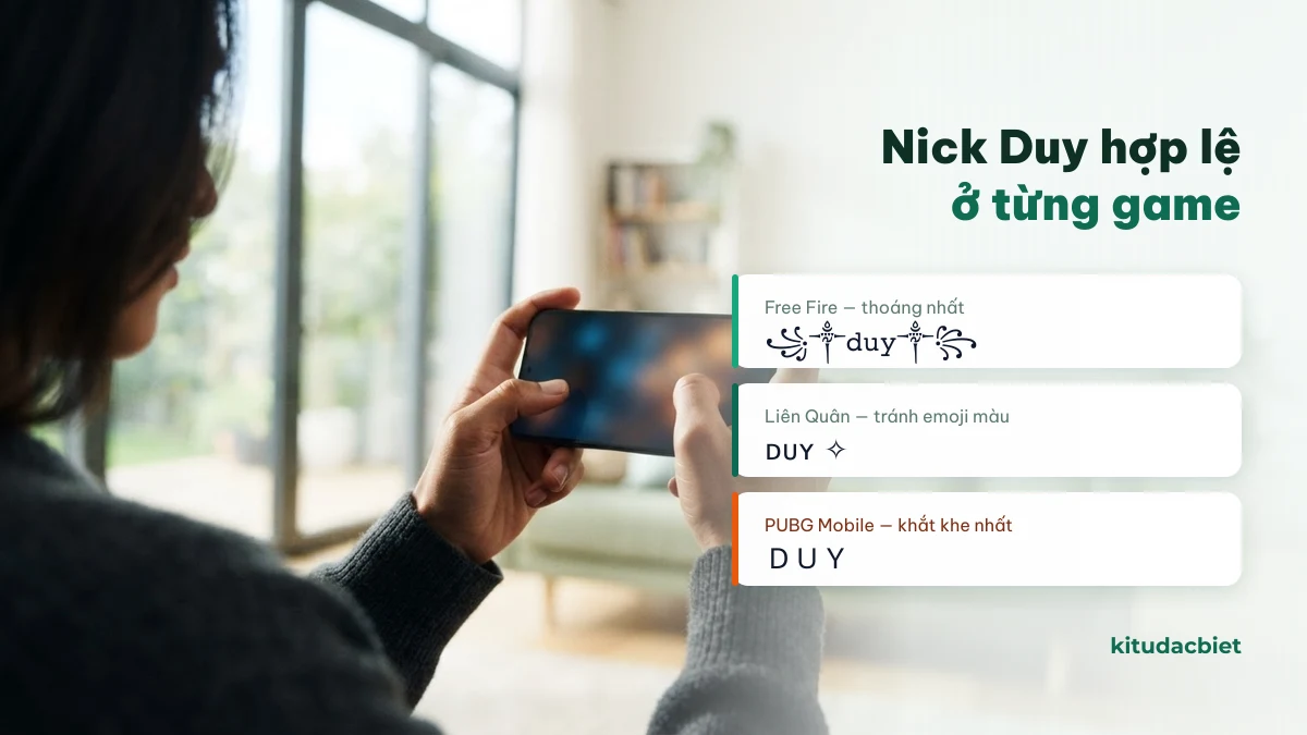 Nick Duy hợp lệ trong Free Fire, Liên Quân và PUBG Mobile