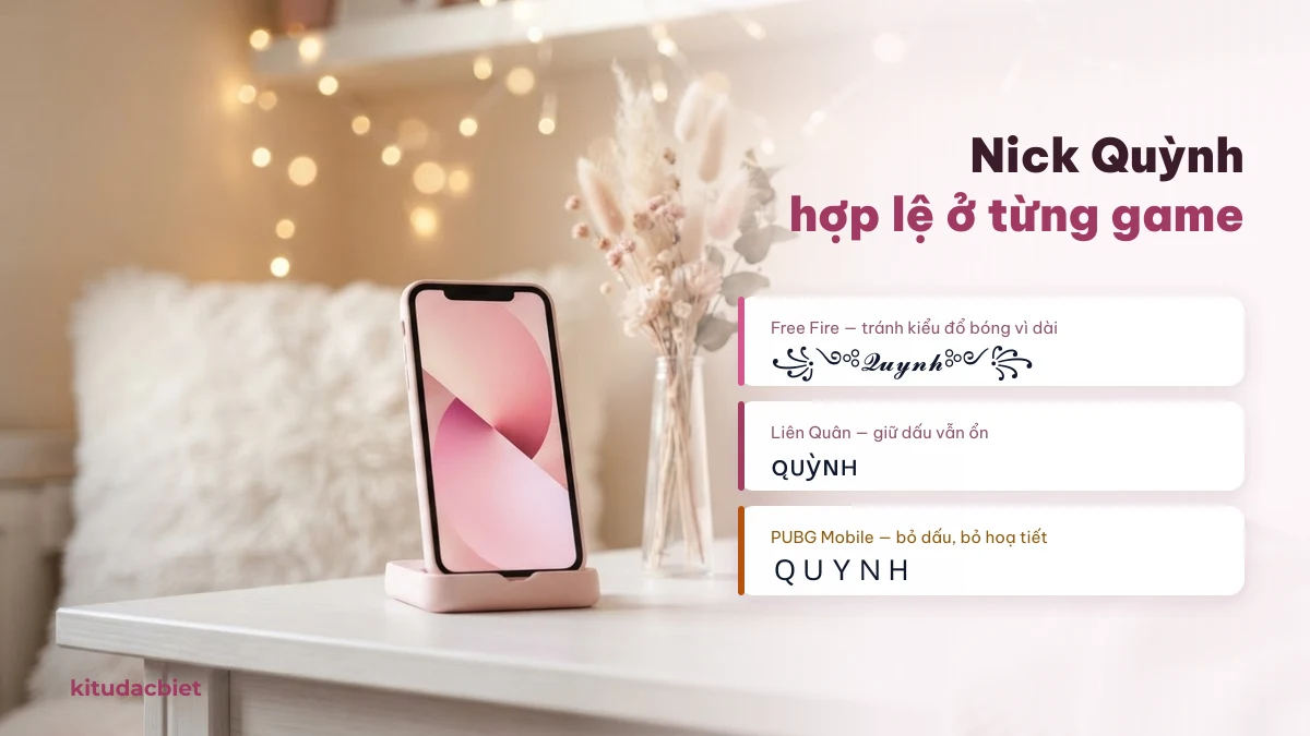 Nick Quỳnh hợp lệ trong Free Fire, Liên Quân và PUBG Mobile