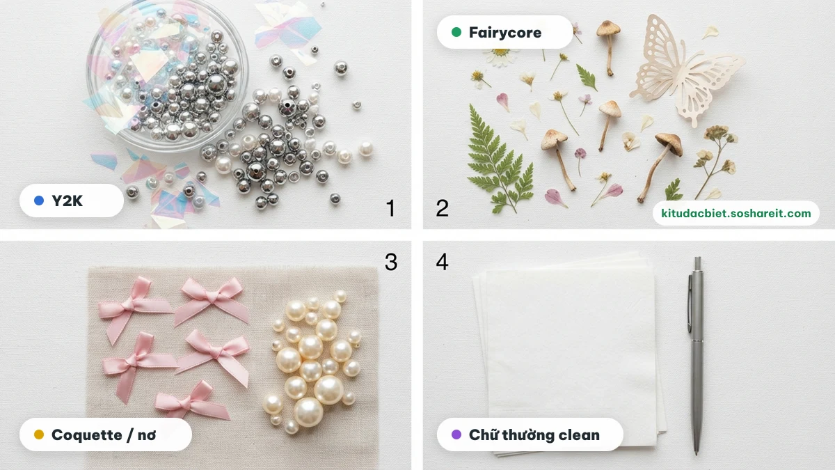 Bảng bốn phong cách tên TikTok 2026: Y2K, fairycore, coquette nơ và chữ thường clean