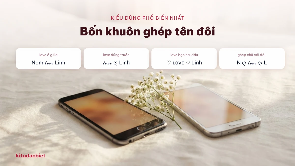 Bốn khuôn ghép tên đôi với chữ love
