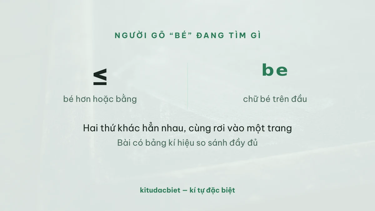 Kí hiệu bé hơn hoặc bằng và chữ bé trên đầu