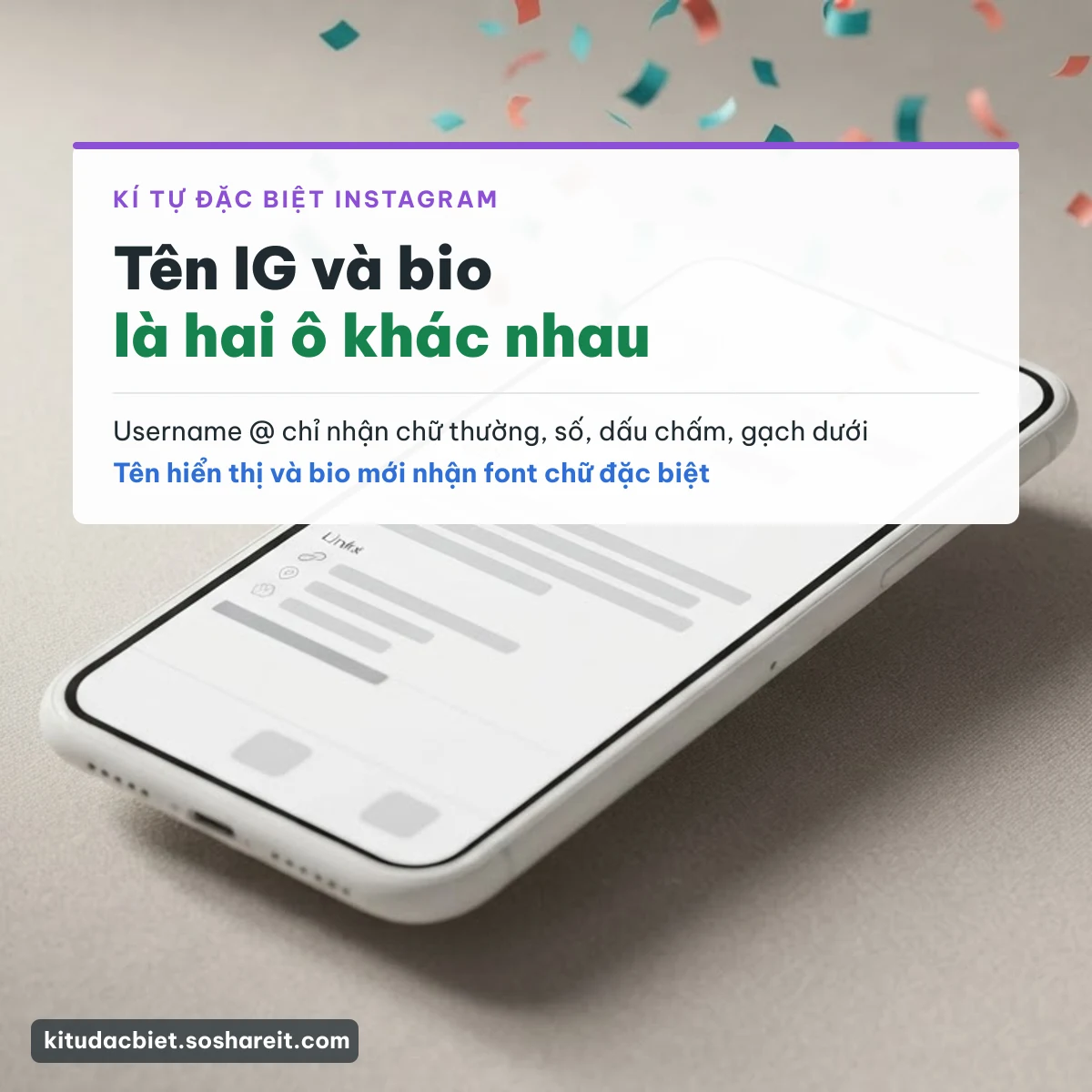 Tên hiển thị Instagram và username là hai ô khác nhau, chỉ tên hiển thị nhận kí tự đặc biệt