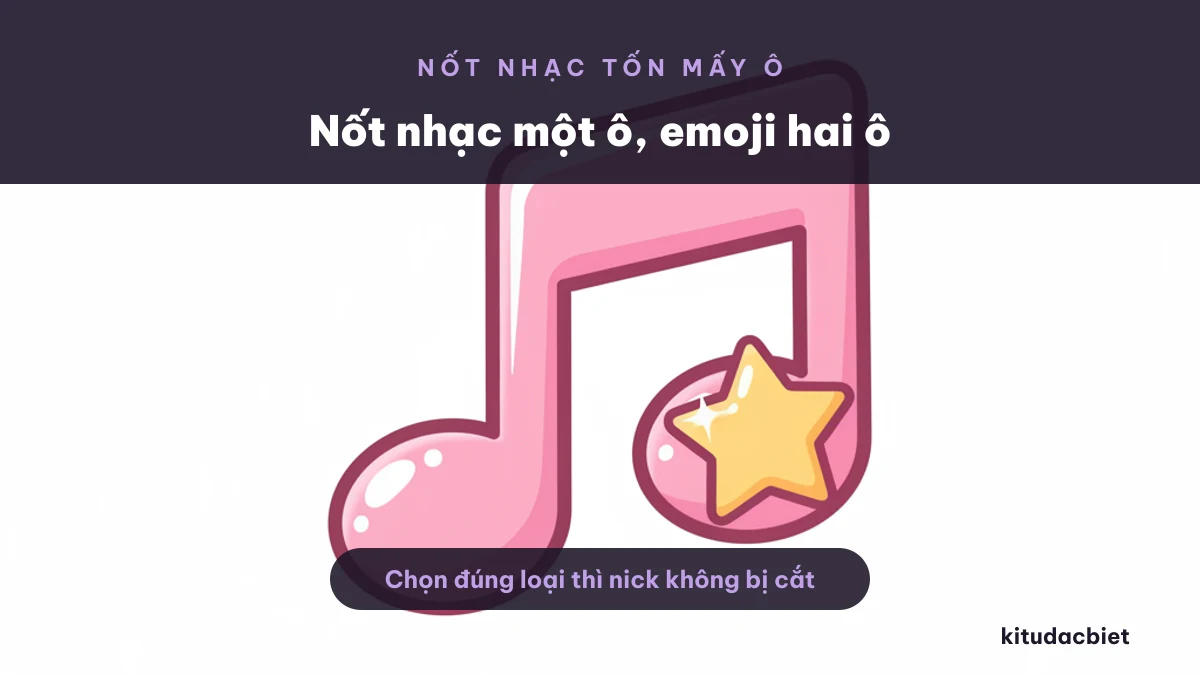 Nốt nhạc dạng kí tự tốn một ô còn emoji tốn hai ô