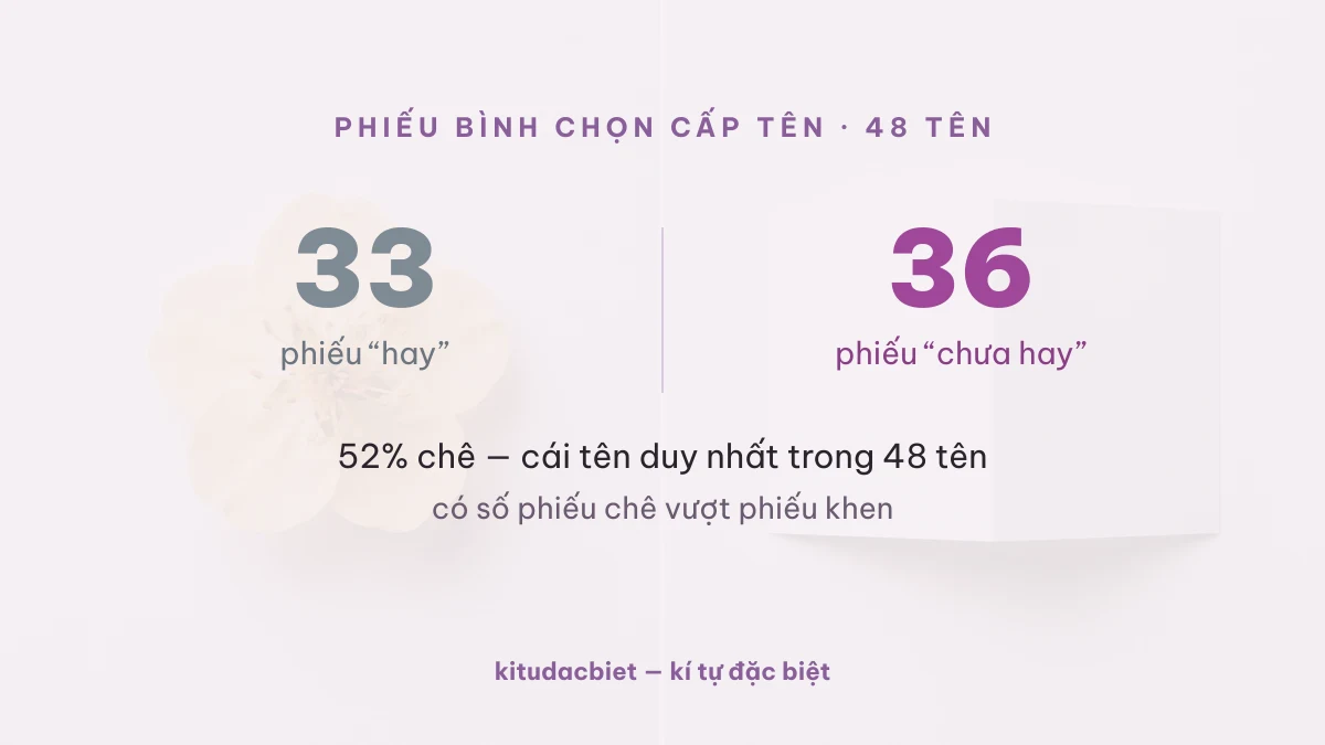 33 phiếu khen và 36 phiếu chê cho tên Thư